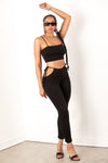 Black Cut Out Hip Pant & Crop Top Set