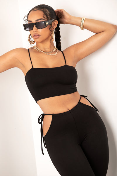 Black Cut Out Hip Pant & Crop Top Set