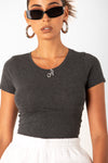 Charcoal Grey Basic Short Sleeve Crop
