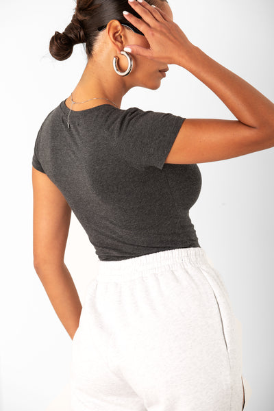 Charcoal Grey Basic Short Sleeve Crop