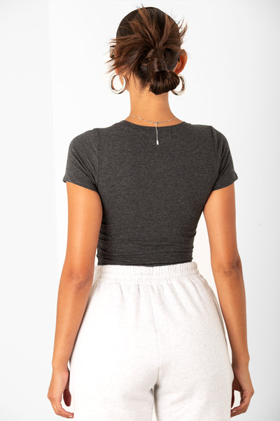 Charcoal Grey Basic Short Sleeve Crop