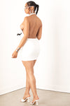 White Ruched open Back Mini Dress