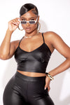 Black PU Ruched Pant Set