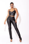 Black PU Ruched Pant Set