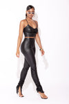 Black PU Ruched Pant Set