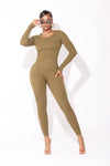 Olive Long Sleeve Round Neck Seamless Top