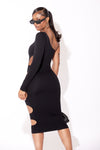 Black Side Cutout One Shoulder Dress