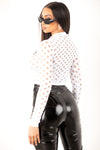 Long Sleeve Punched Mesh Top- White