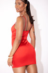 Lace Trim Satin Mini Dress Red