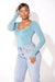 Blue Long Sleeve Round Neck Bodysuit