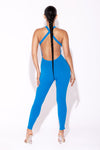 Blue Ribbed Cross Back Unitard