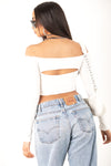 Cream Long Sleeve Cut Out Crop