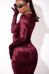 Burgundy Velvet Long Sleeve Dress