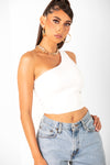 White One Shoulder Tie Up Top