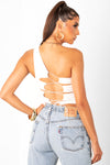 White One Shoulder Tie Up Top