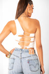 White One Shoulder Tie Up Top