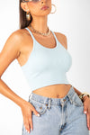 Blue Thick Ribbed Racerback Crop Tank