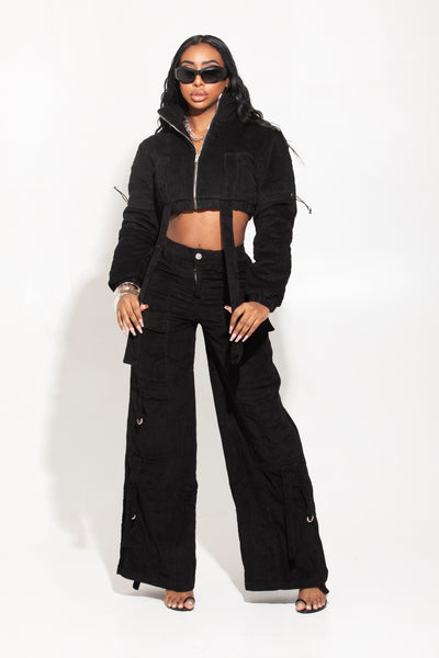Black Cargo Corduroy Pants