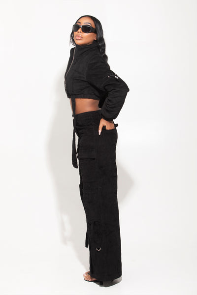 Black Cargo Corduroy Pants