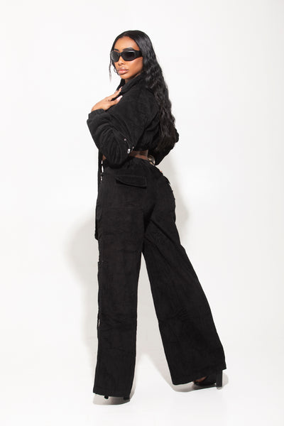 Black Cargo Corduroy Pants