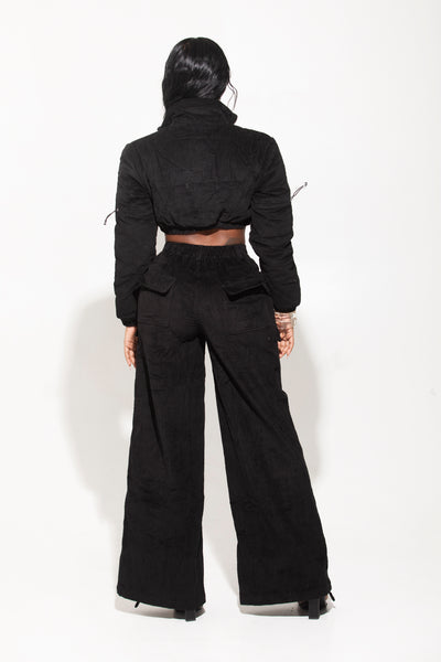 Black Cargo Corduroy Pants