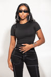 Black Short Sleeve Solid Top
