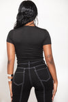 Black Short Sleeve Solid Top