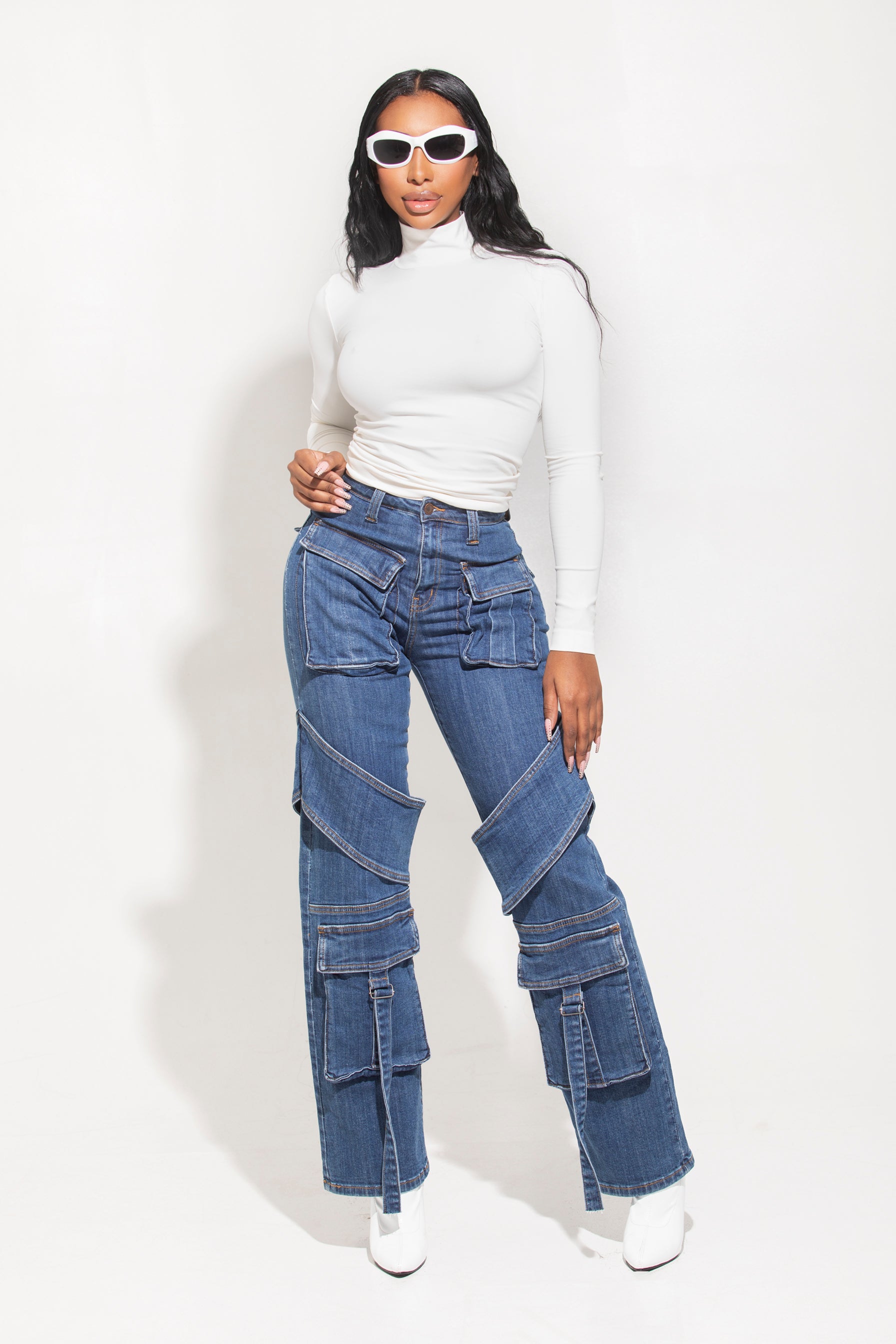 Pocket Cargo Denim Jeans - sosorella