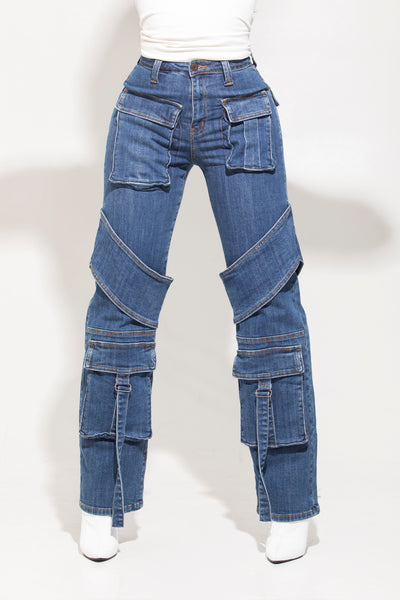 Pocket Cargo Denim Jeans - sosorella