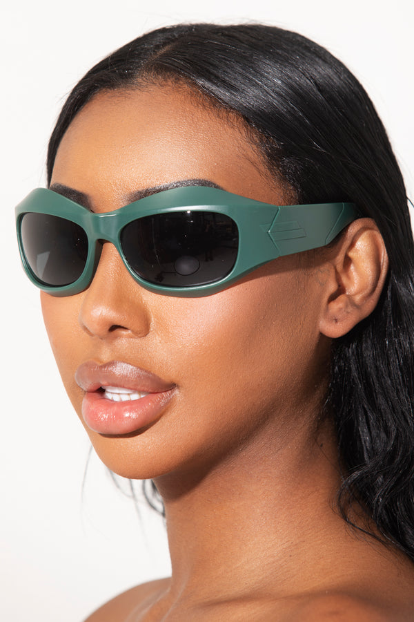 Oversized Sport Goggle Sunglasses Green sosorella