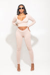 Nude Ribbed Surplice Crop Top