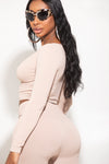 Nude Ribbed Surplice Crop Top