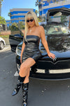 Faux Leather Tube Top Mini Dress