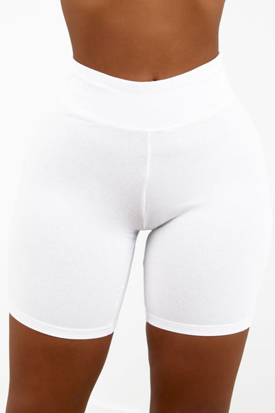 White Cotton Biker Shorts.