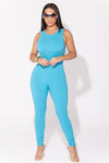 Baby Blue Sleeveless Ribbed Jumpsuit