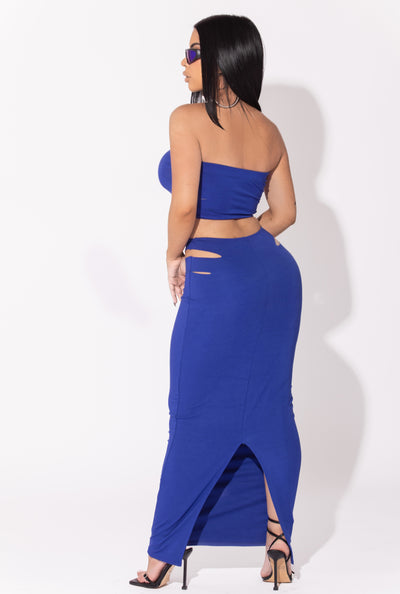 Blue Cut Out Skirt & Bandeau Set