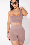 Mocha Washed One Shoulder Crop Top