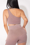 Mocha Washed One Shoulder Crop Top