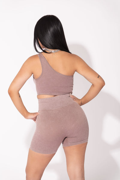 Mocha Washed One Shoulder Crop Top