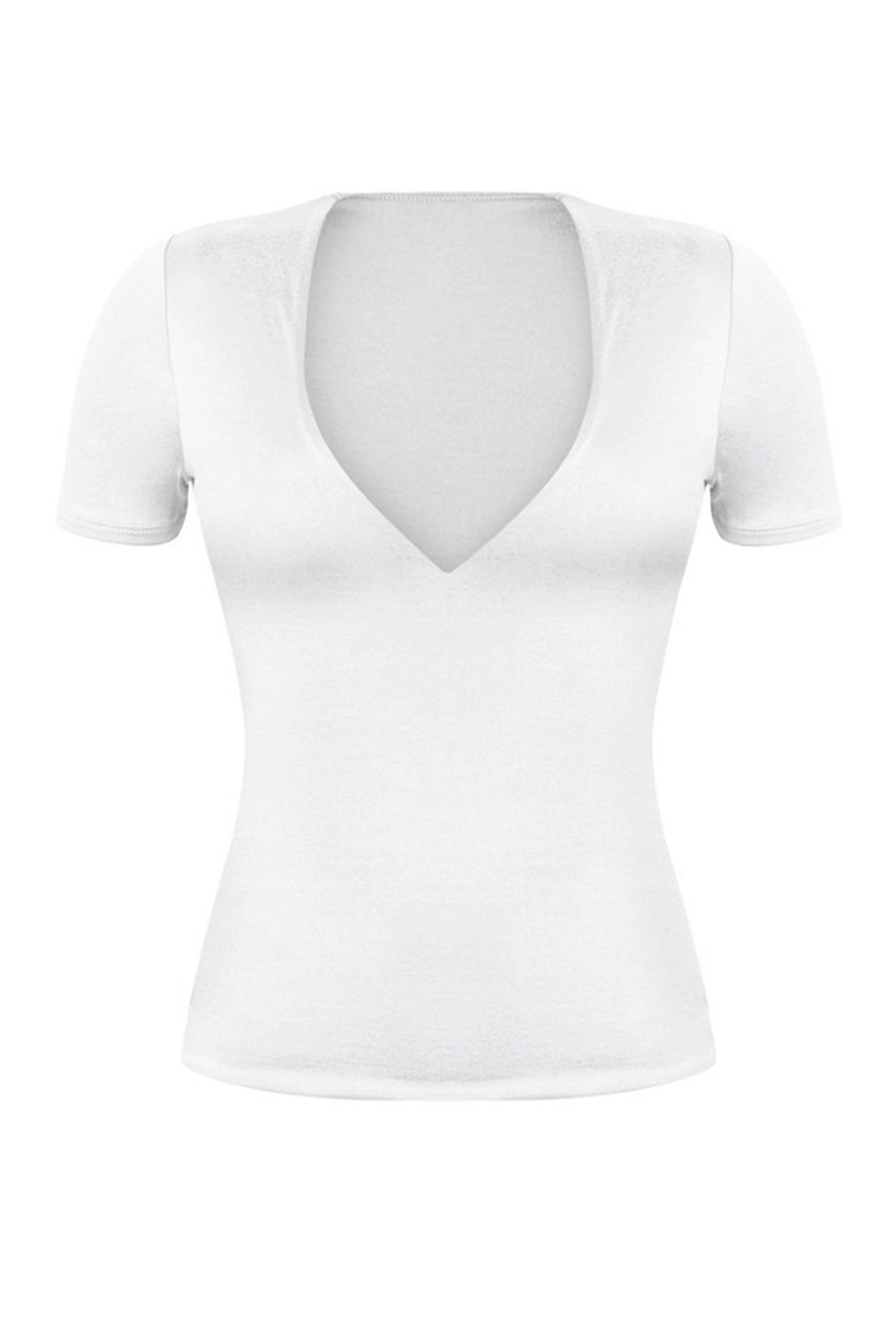 White Short Sleeve V-Neck Solid Top